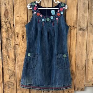 PUMPKIN PATCH Pinafore Dress US Sz 9 Denim Look Lined Zip Pockets Button‎ Trim